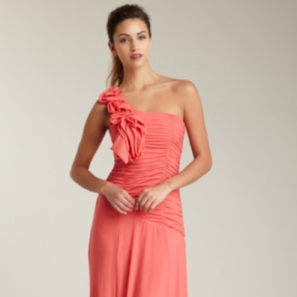 Romeo Juliet One Shoulder Ruche Waist Coral Gown